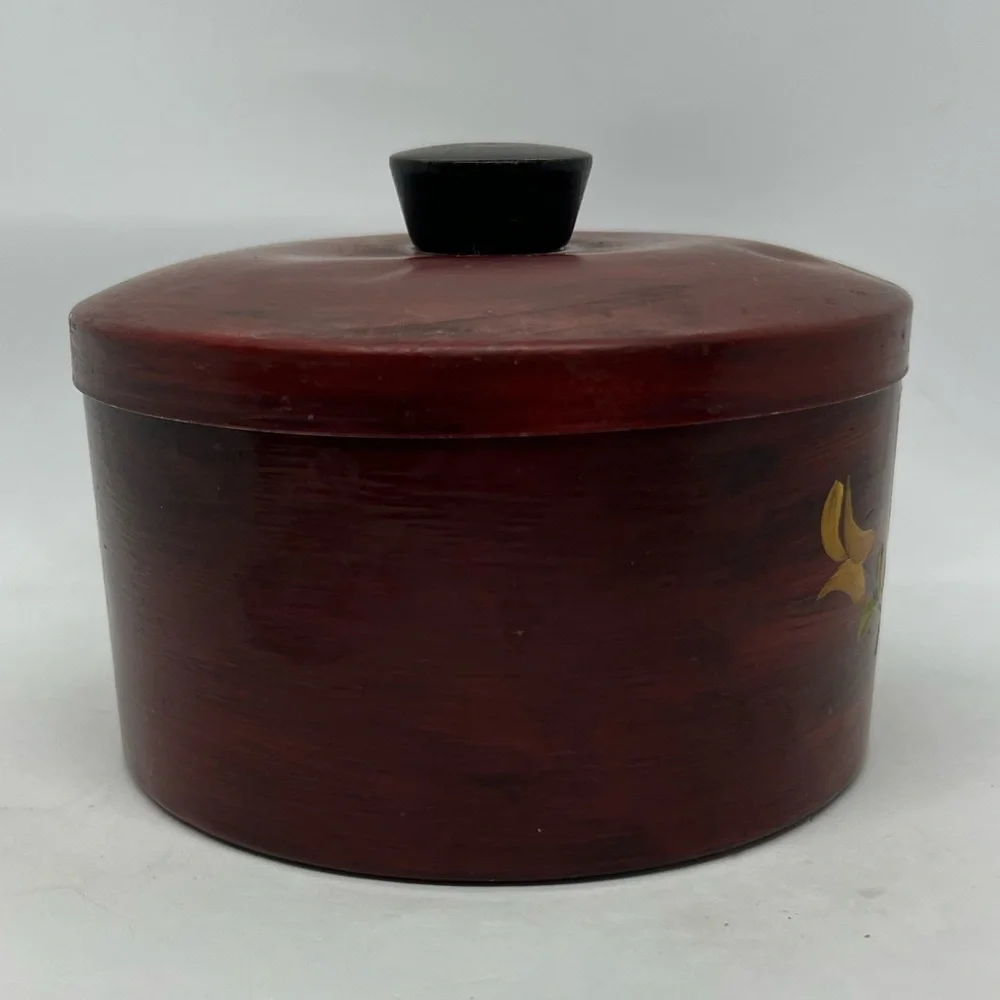 Vintage Primitive Hand Painted Aluminum Grease Jar with Lid